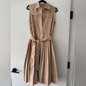 Elegant Tan Sleeveless Shirt Dress